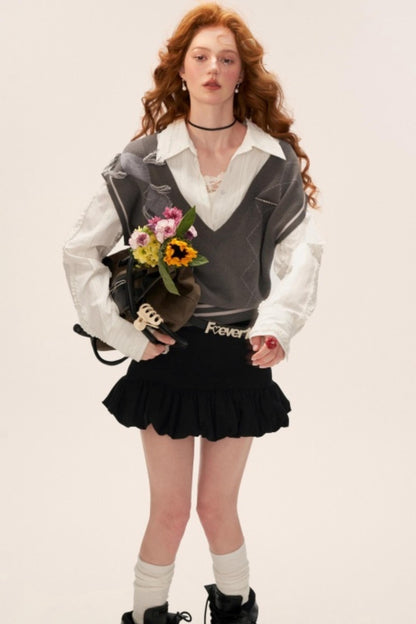 Layered Striped White Short Shirt