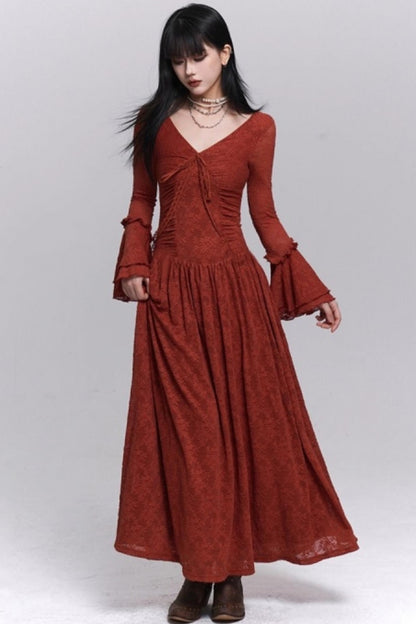 Red Knitted Long Dress