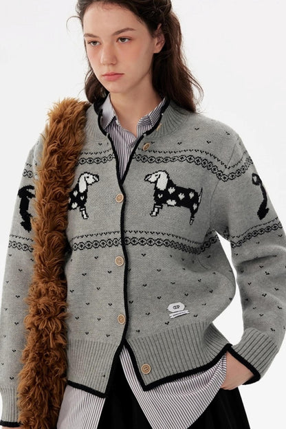 Nordic Retro Puppy Jacquard Knit Sweater