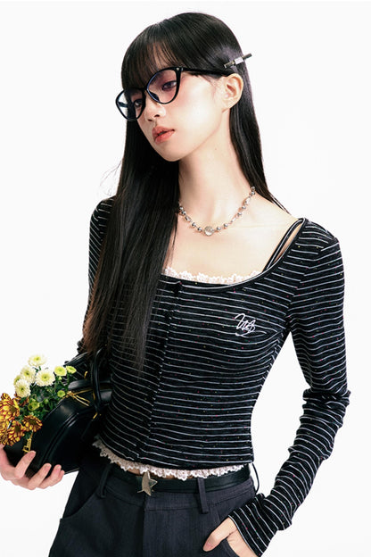 Monochrome Pinstripe Camisole Cardigan Set