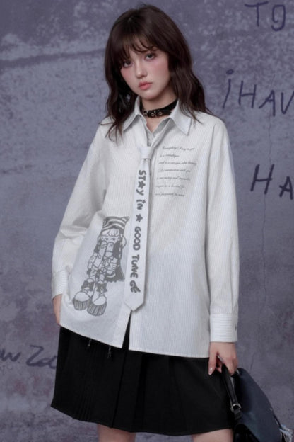 Striped Comic Print Shirt