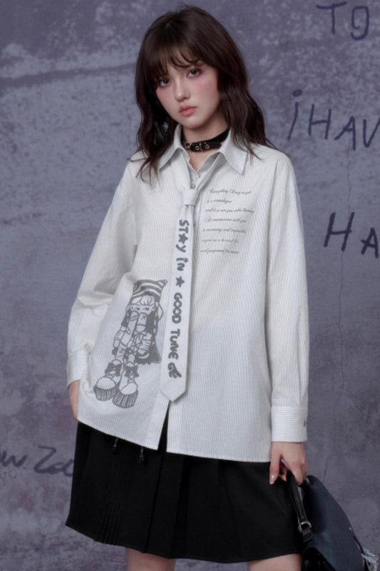 Striped Comic Print Shirt