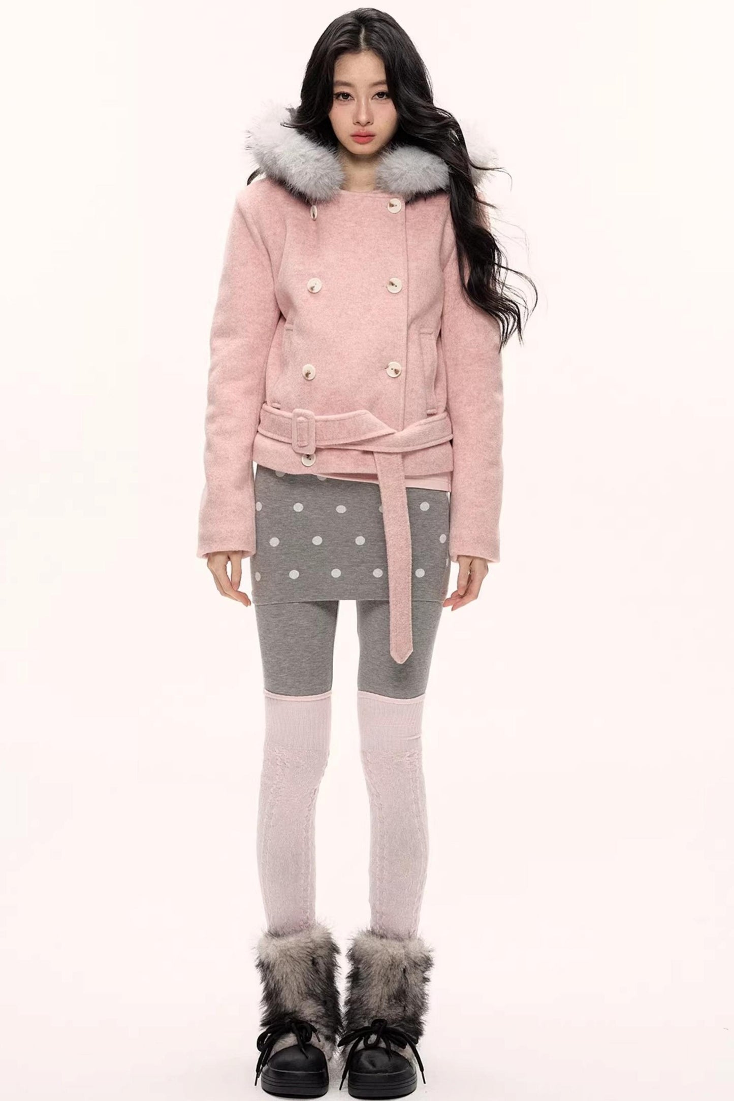 Gray-Pink Polka Dot Snow Socks