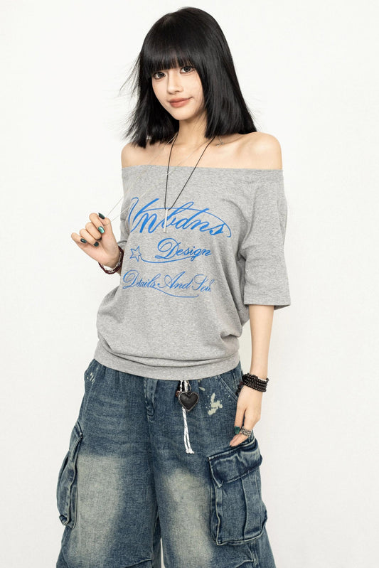 Gray One-Shoulder Top