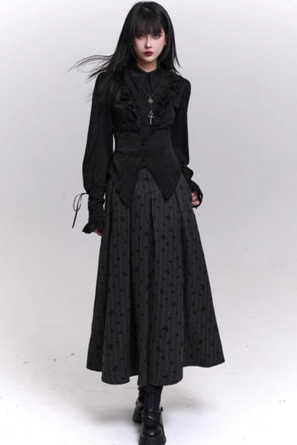 Gray Striped A-Line Skirt