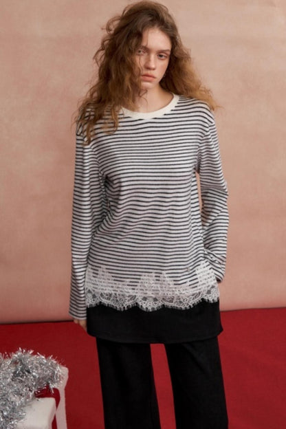 Lace Spliced Velvet Top