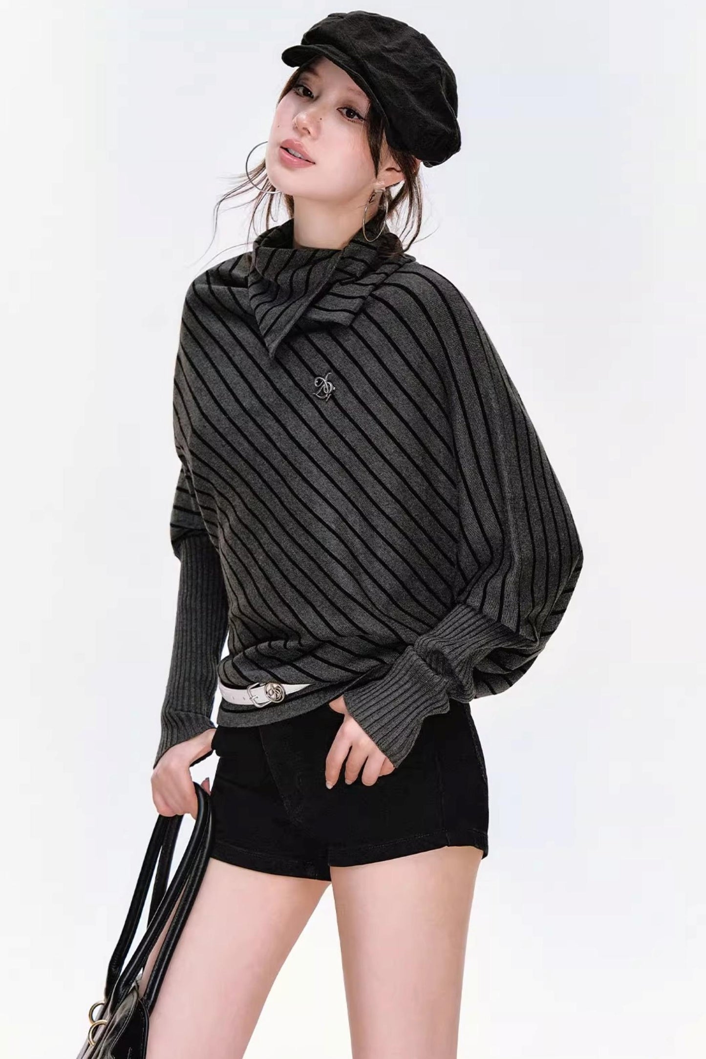 Striped Knit Lapel Sweater