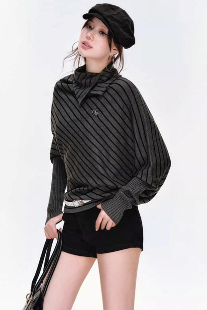 Striped Knit Lapel Sweater