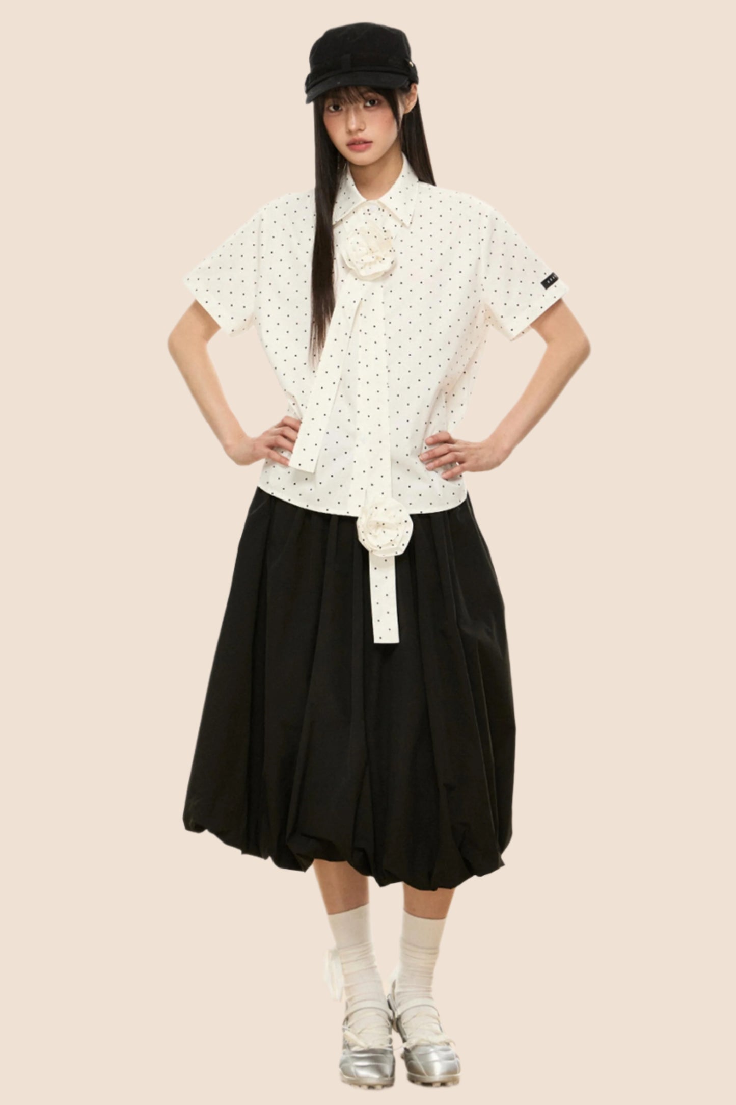 Polka Dot Flutter Sleeve Blouse