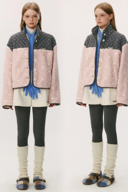Lambswool Polka Dot Patchwork Jacket