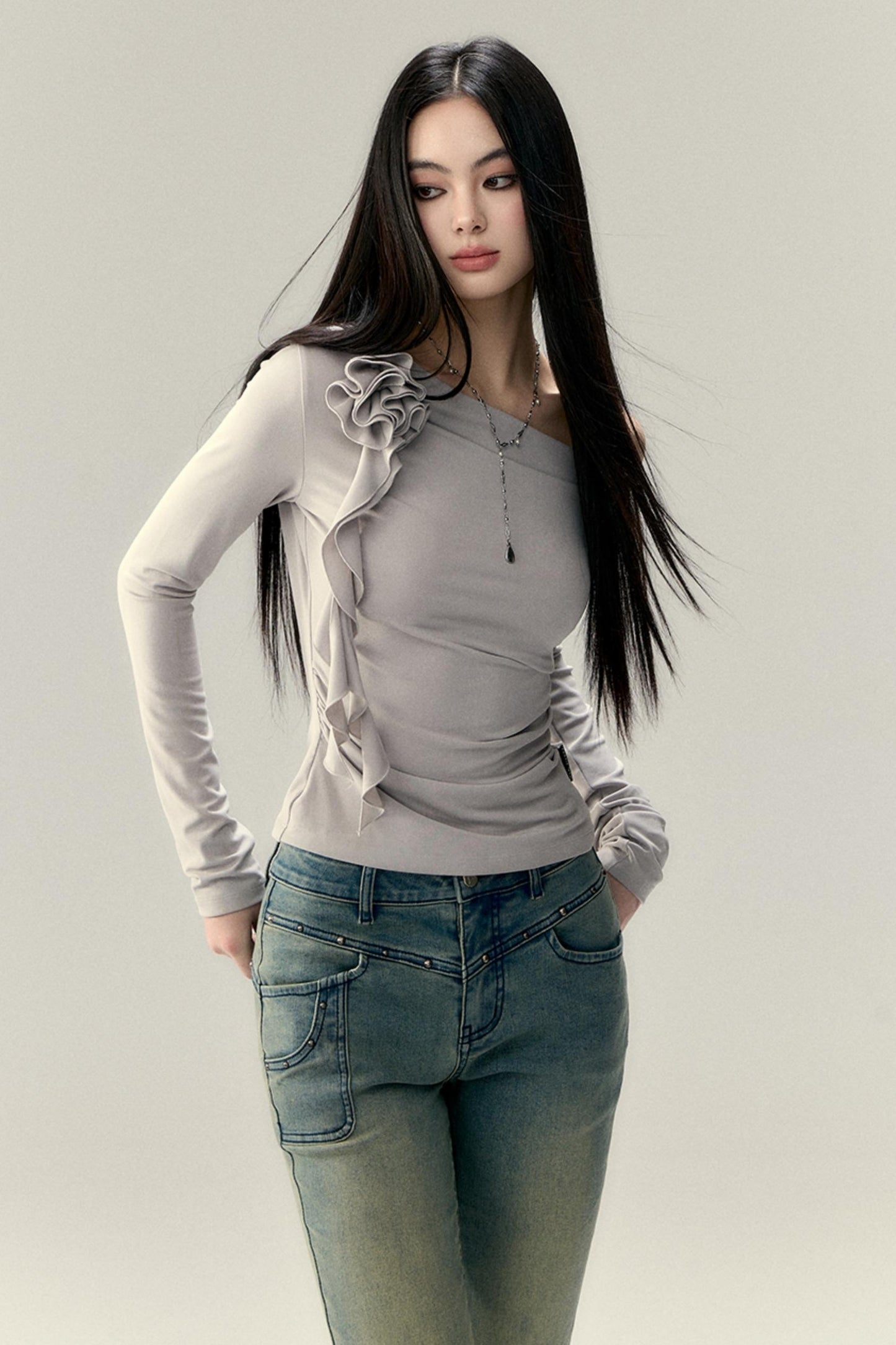 Long Sleeve Roses Flutter Top