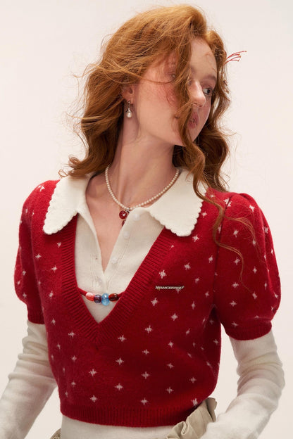 Vintage Crochet V-Neck Top Set-Up