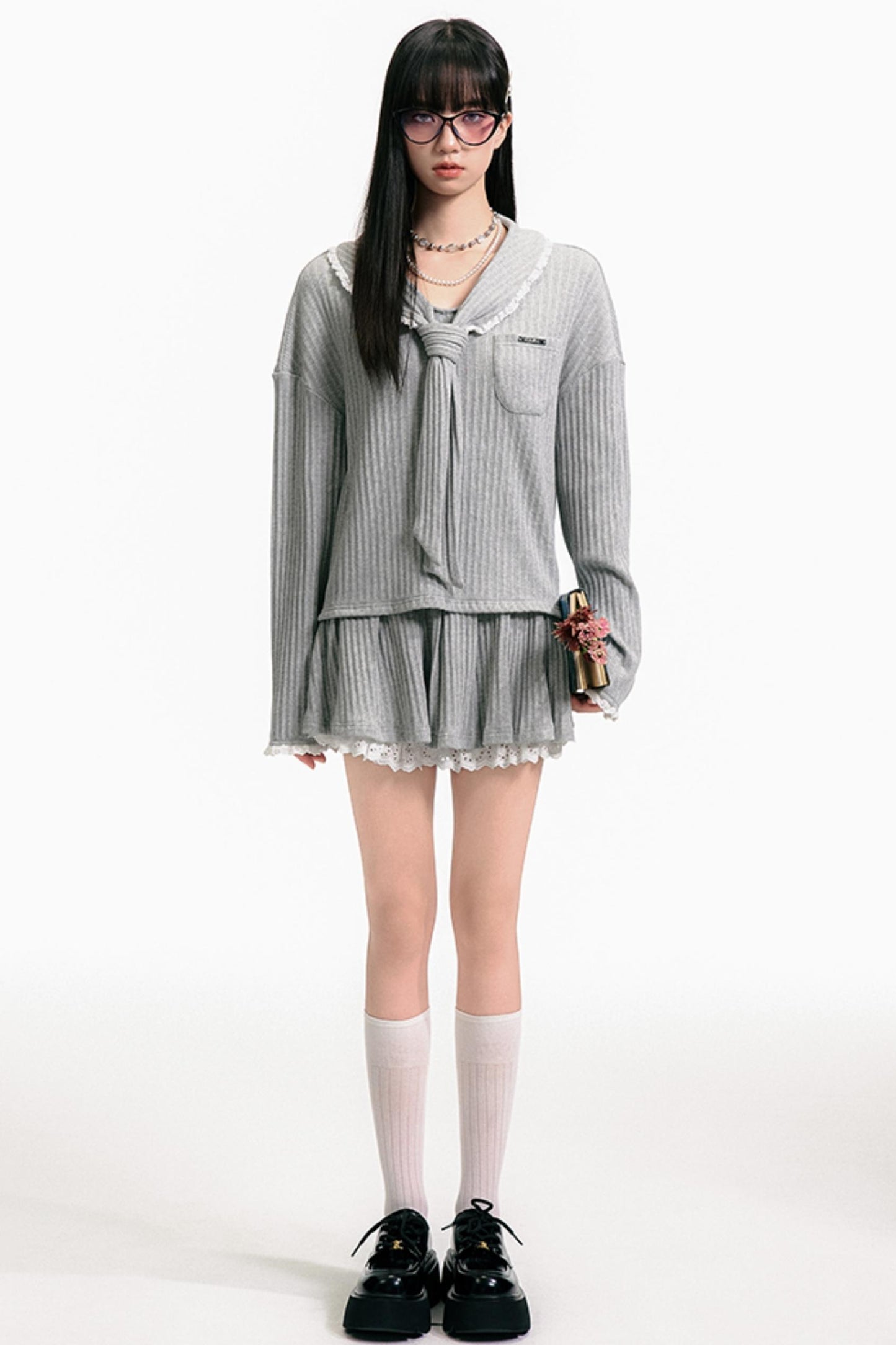 Gray Sailor Ensemble Skirt Set