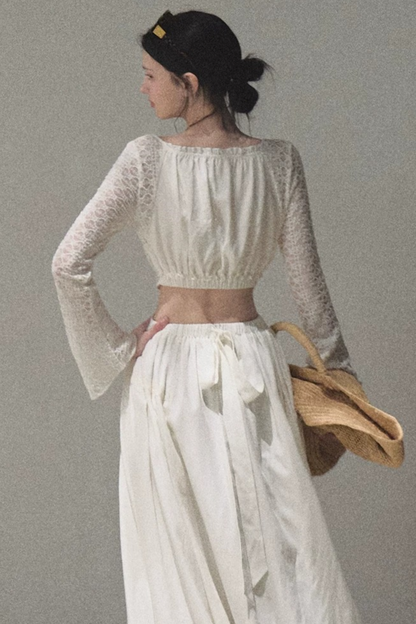 Lyocell Linen Hollow-Out Lace Dress