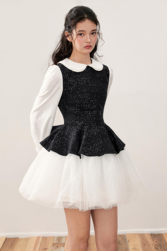 Doll Collar Princess Patchwork Puffy Dress
