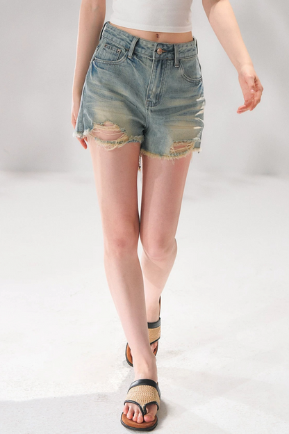 Shorts de Denim en A Desgastados
