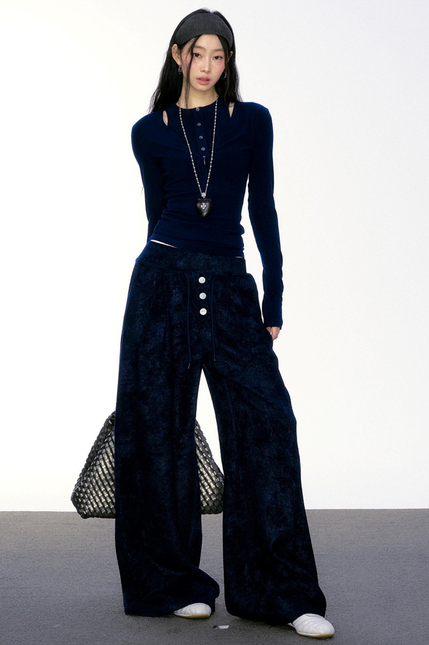 Winter Velvet High Waist Wide-Leg Trousers