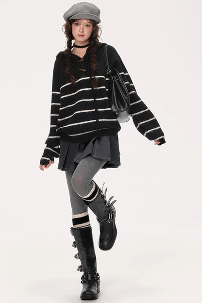 Hooded Striped Knit Sweater