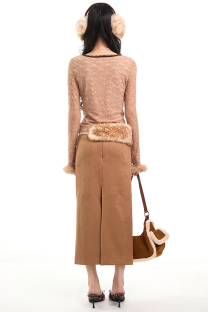 Brown Lace V-Neck Top