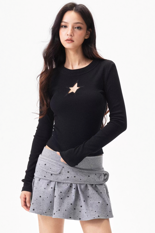 Hollow-Out Ribbed Knit Top
