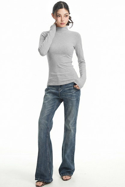 Black Slimming High Collar Top