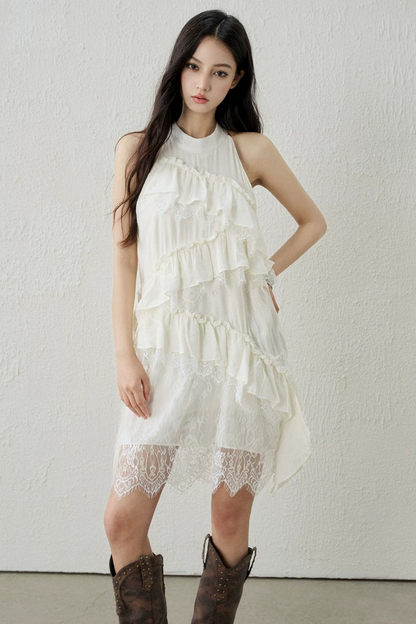 Apricot Lace Ruffle Dress