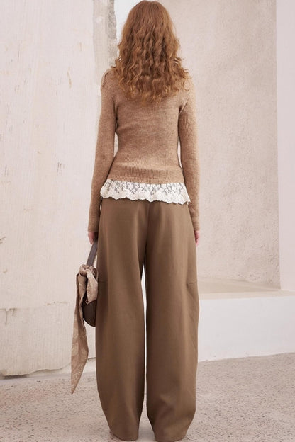 Lace Panel V-Neck Knitted Cardigan