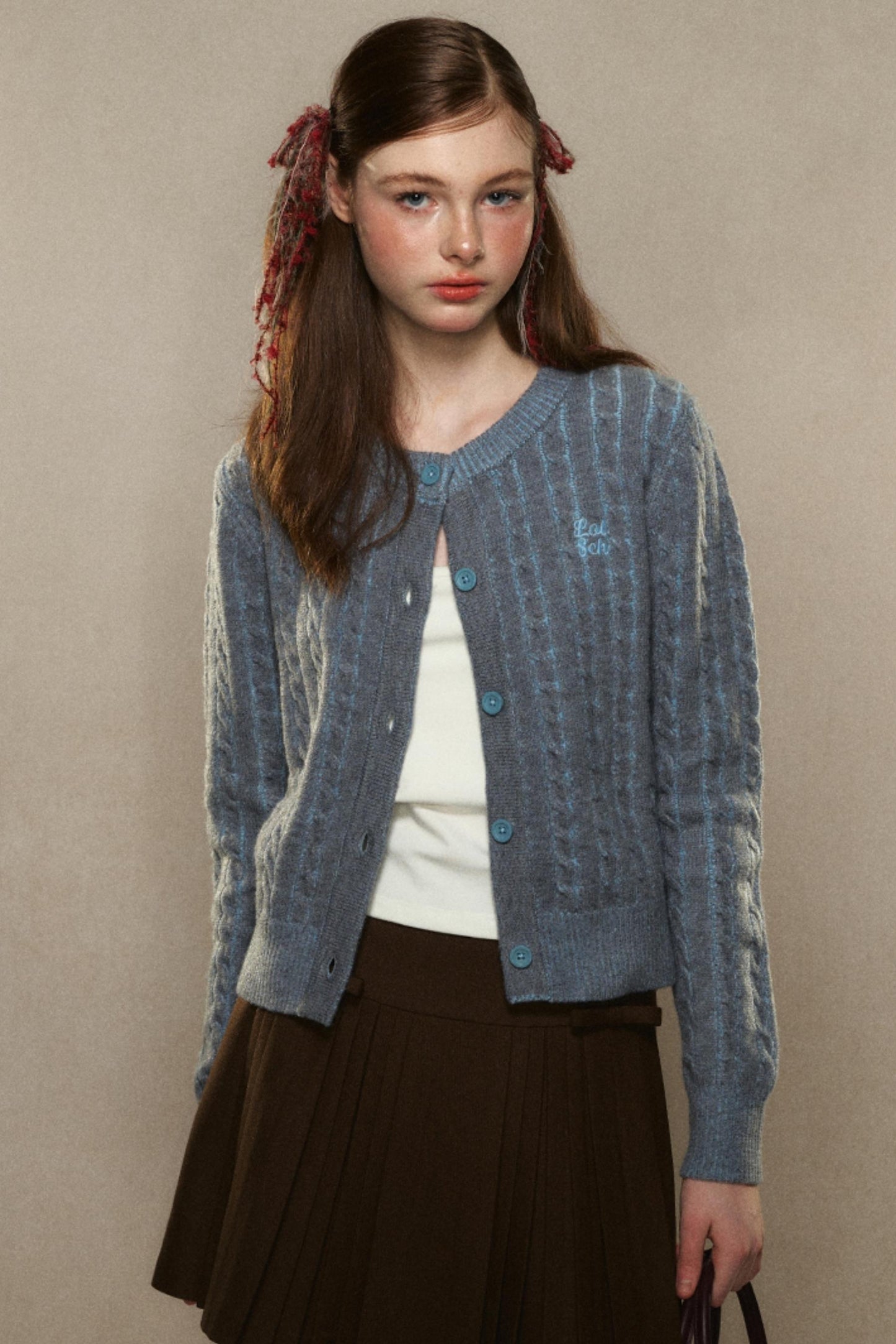 Short Twist Knit Crew Neck Cardigan