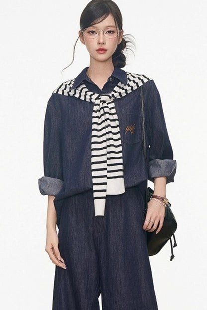 Tencel Denim Shirt With Shawl Set-Up