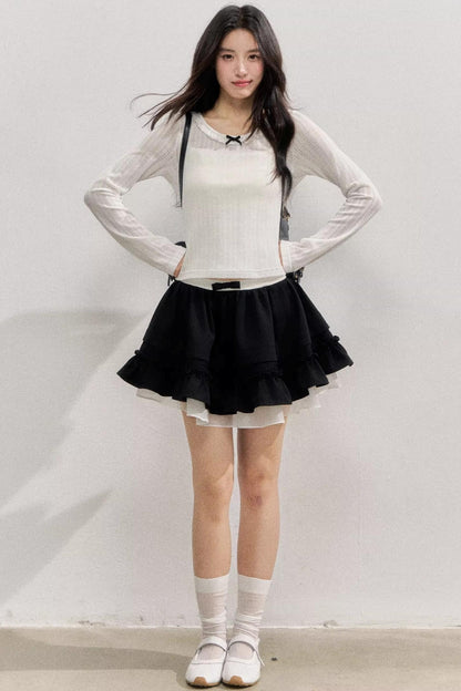 Texture Hollow Knit Long-Sleeved T-Shirt