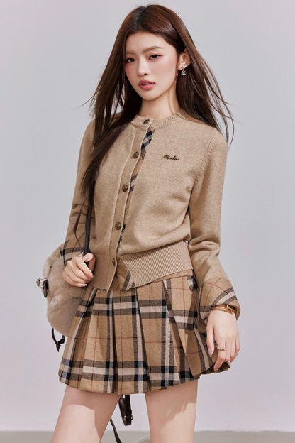 다이아몬드 패턴 패치워크 니트 세트업