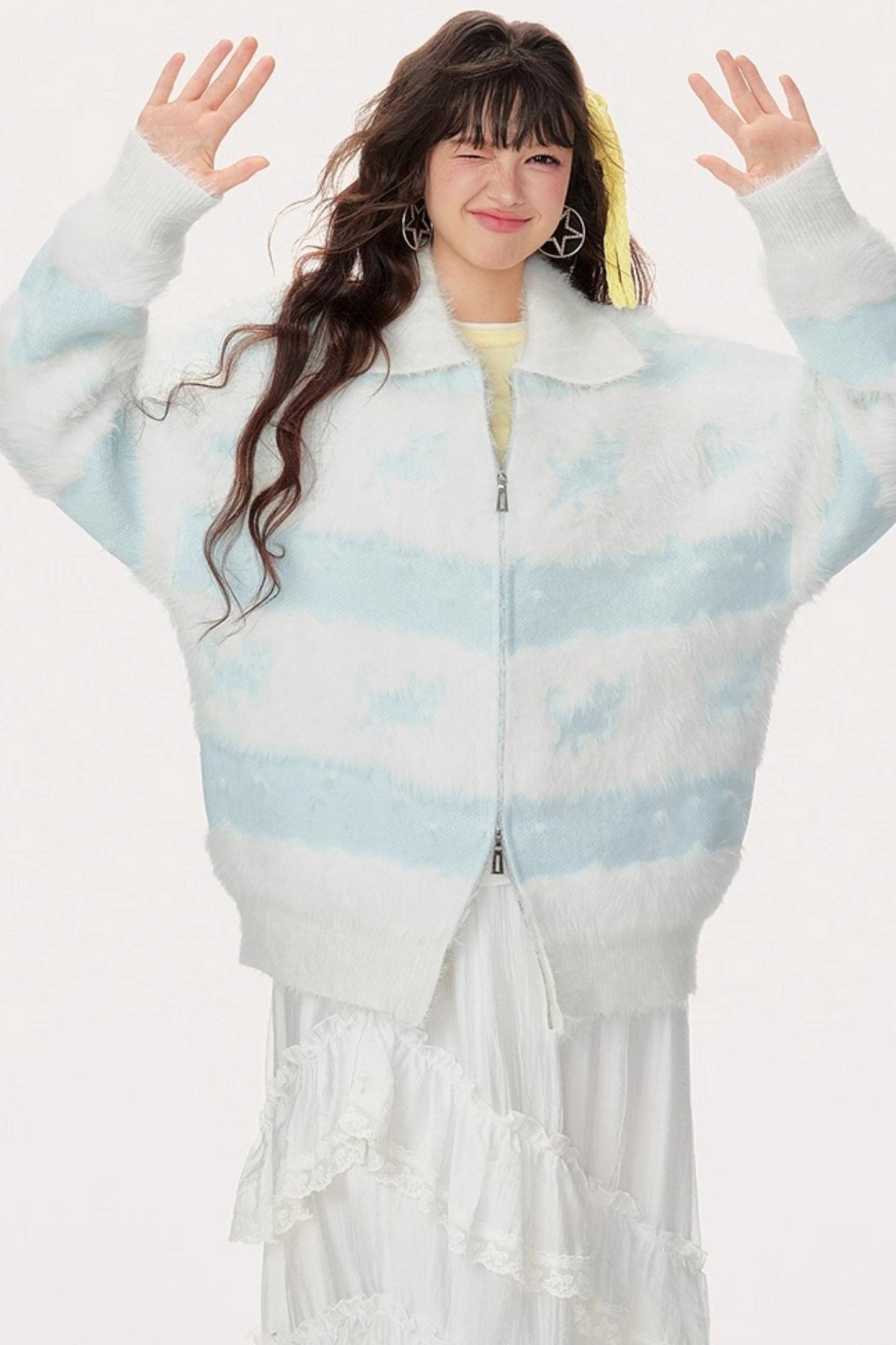 Soft Light Blue Knit Jacket