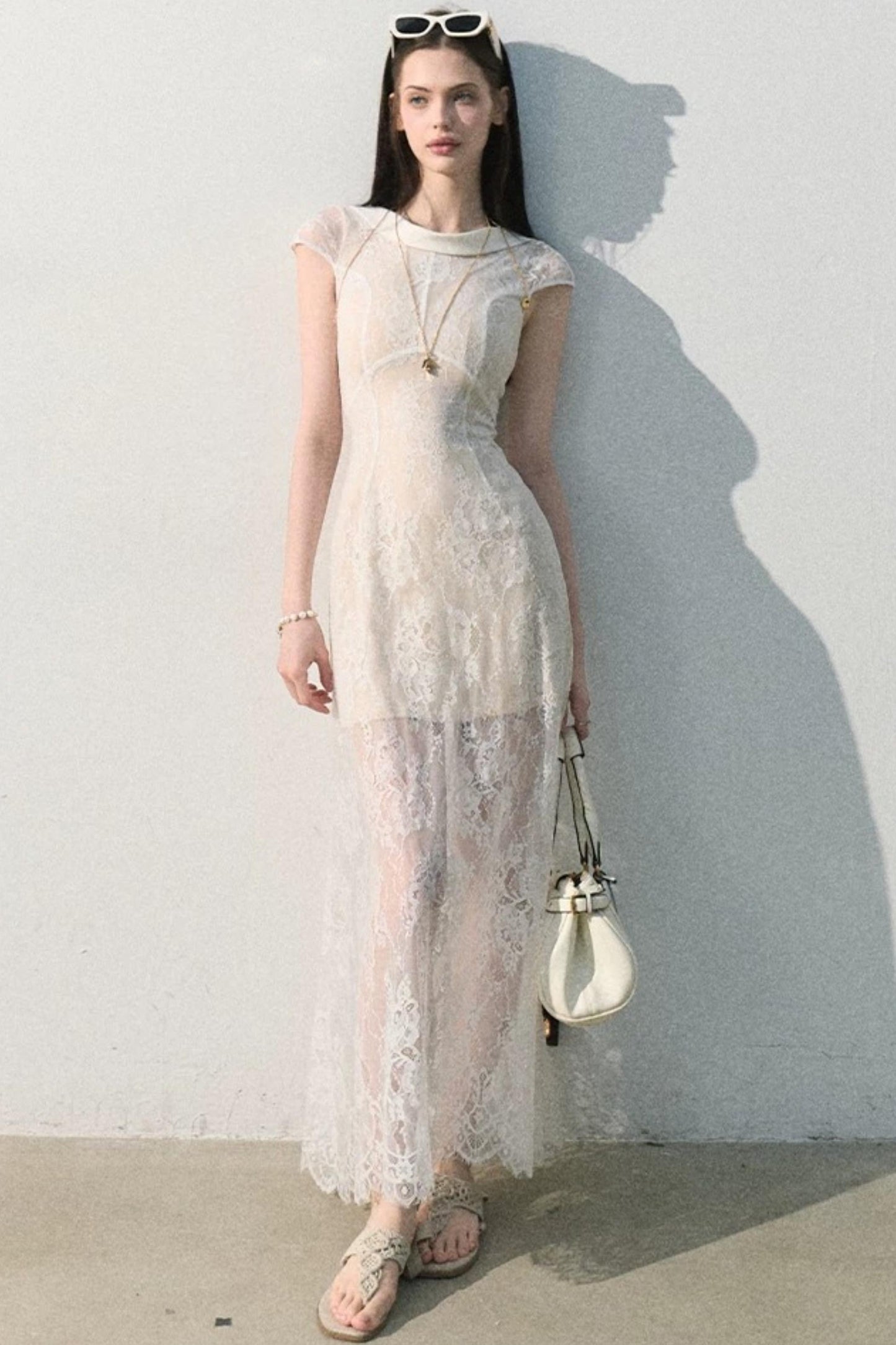 Abito jacquard in pizzo nuvola