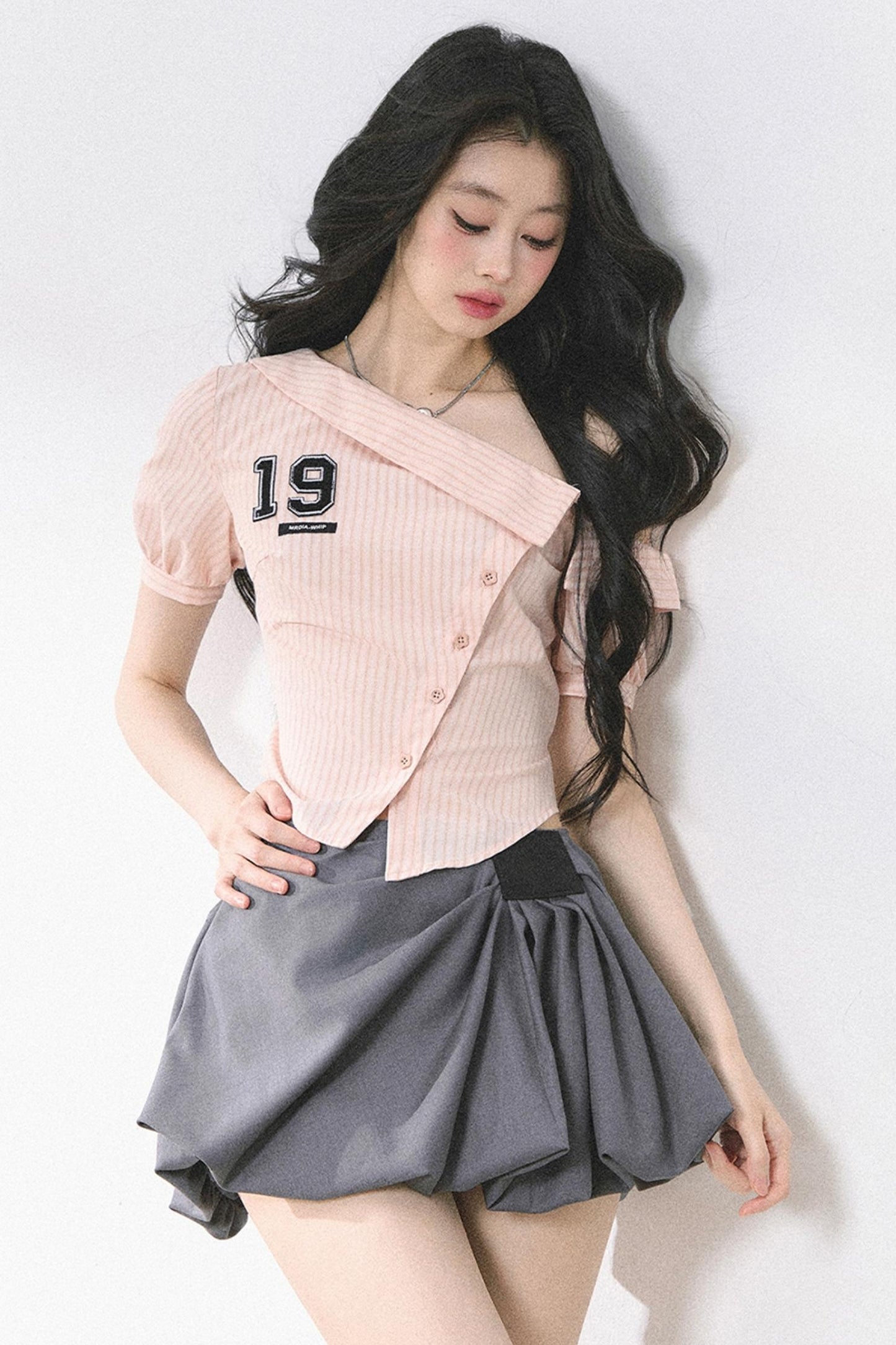 Pink Off Shoulder Stripe T-Shirt