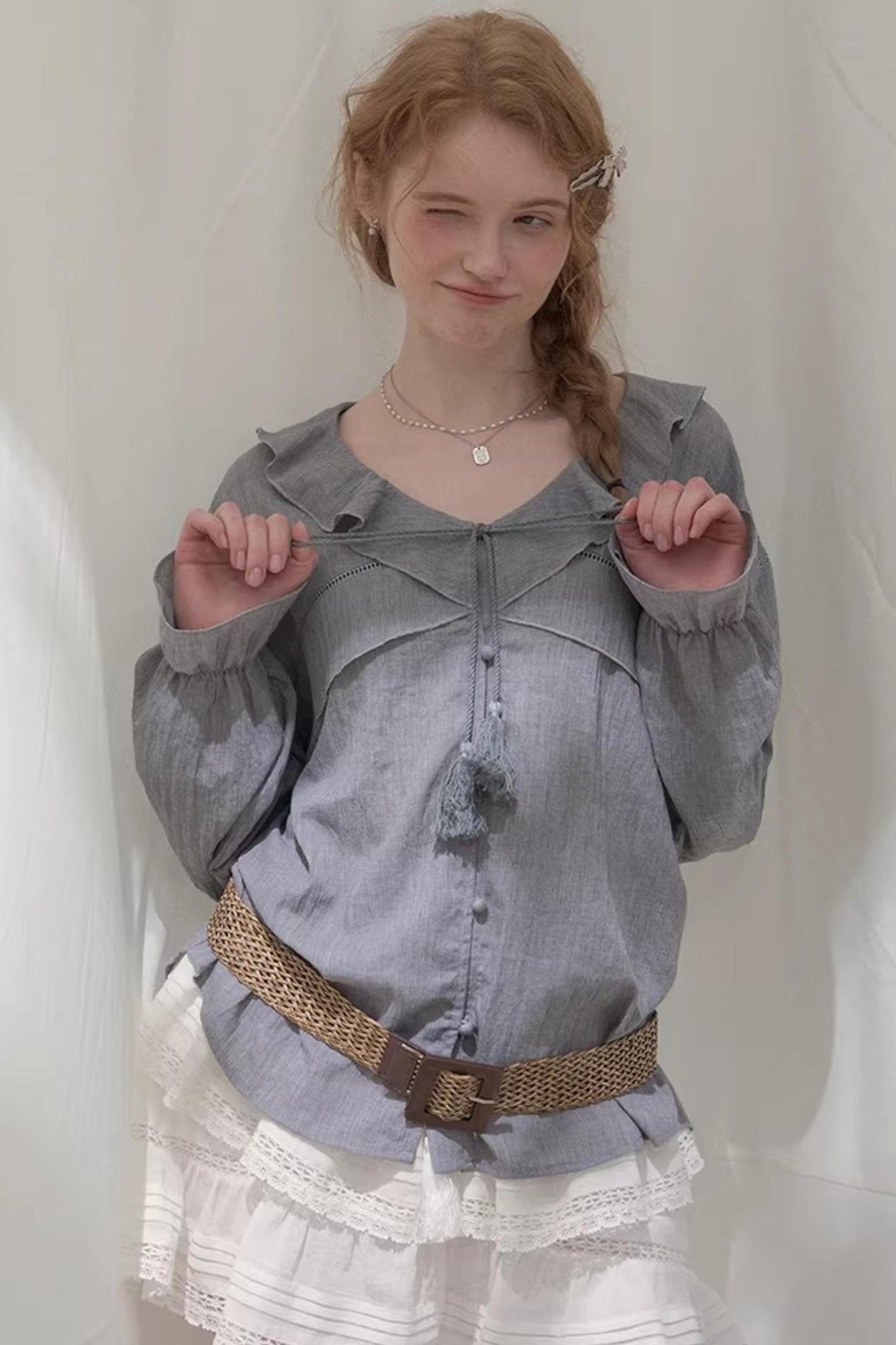 Ruffled V-Neck Shirt