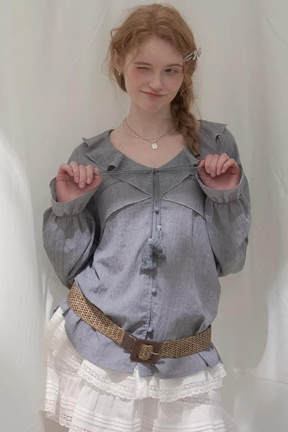 Ruffled V-Neck Shirt