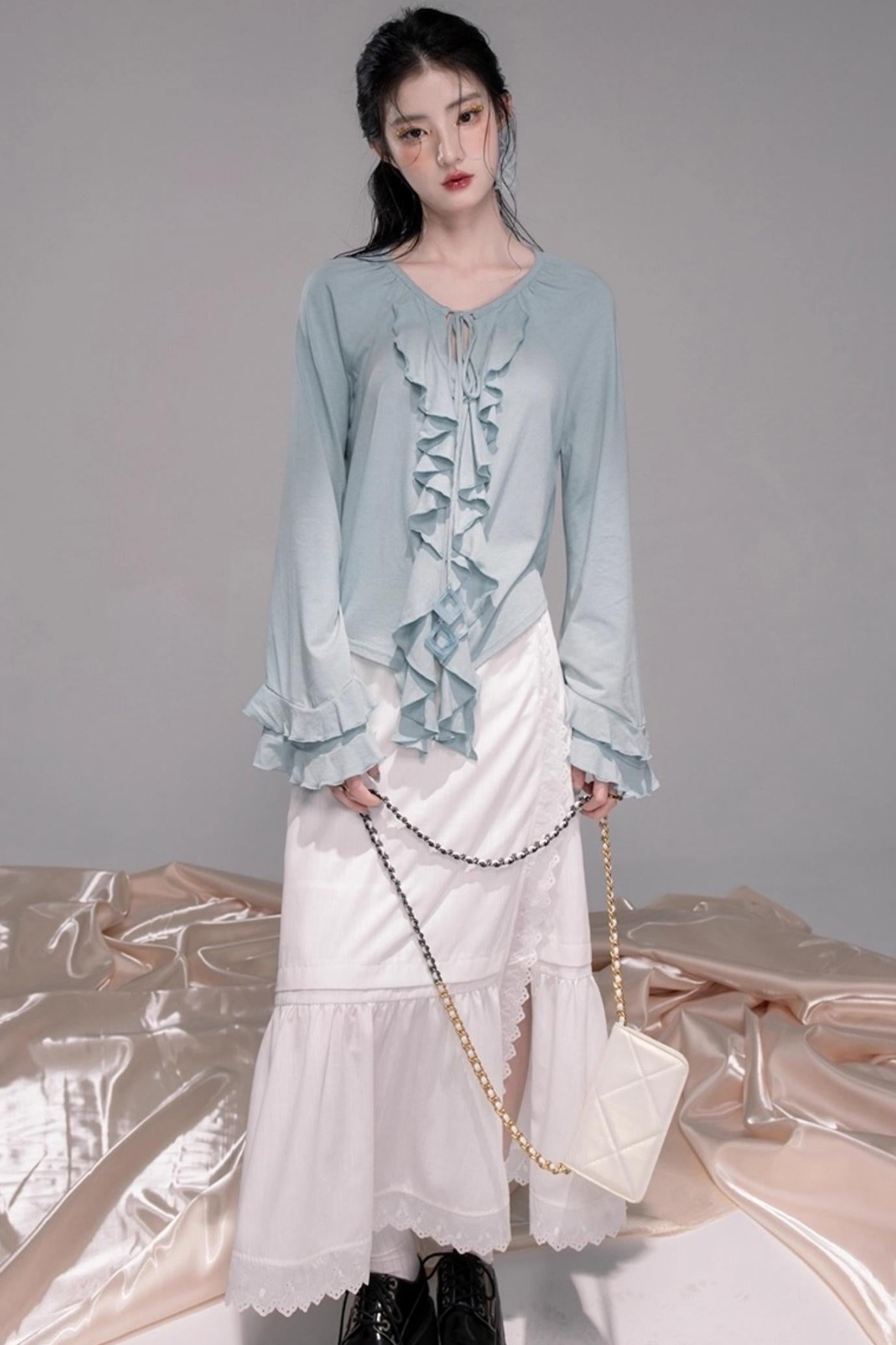 Lotus Leaf Neck Wool Knitted Shirt