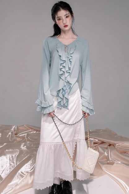 Lotus Leaf Neck Wool Knitted Shirt