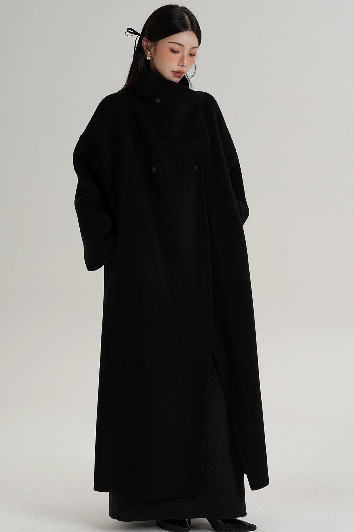 Stand-Up Collar Elongated Wool Coat