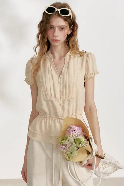 Lace Trim Chiffon Blouse