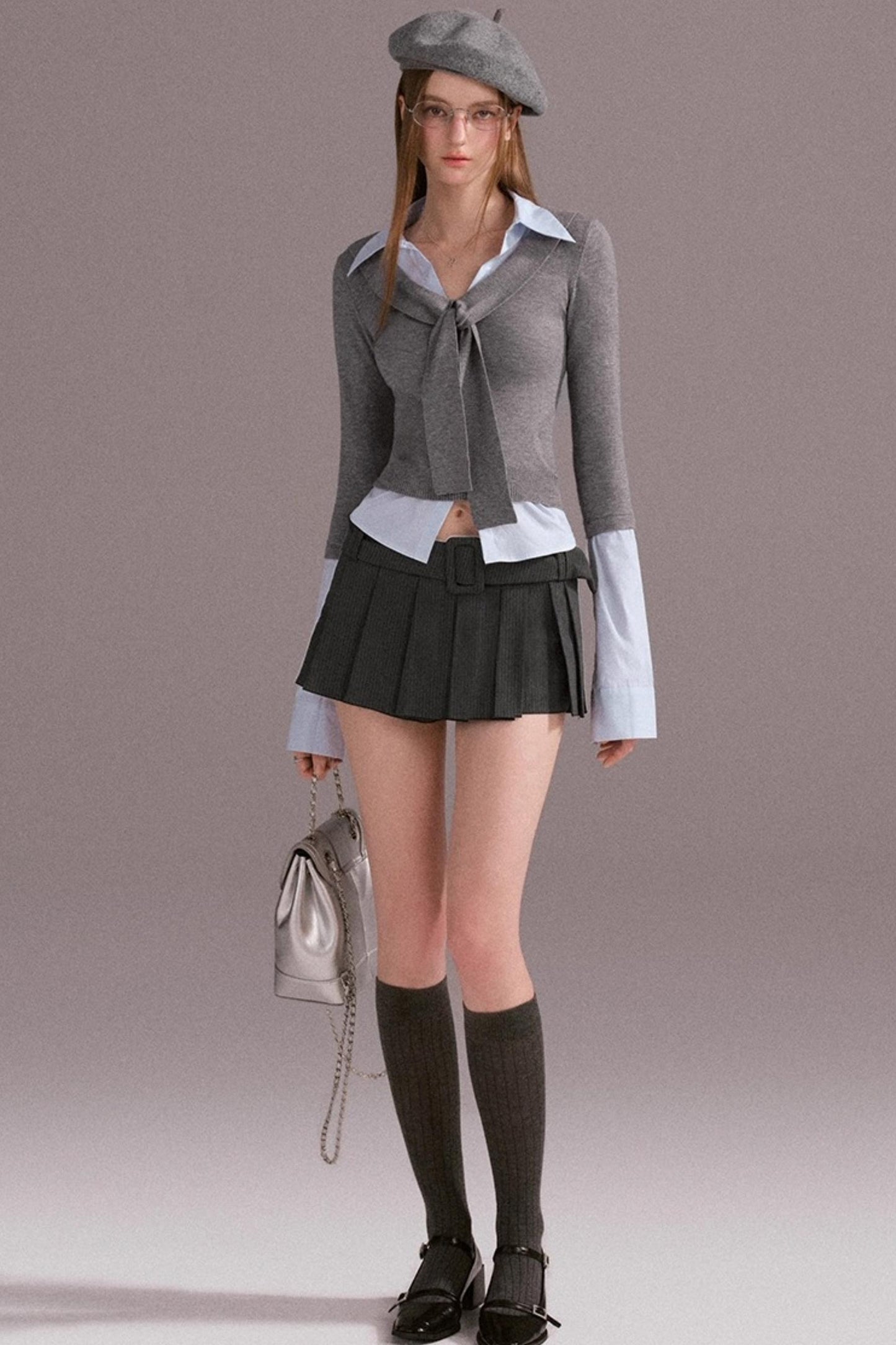 Fake Layer Slim Knit Top