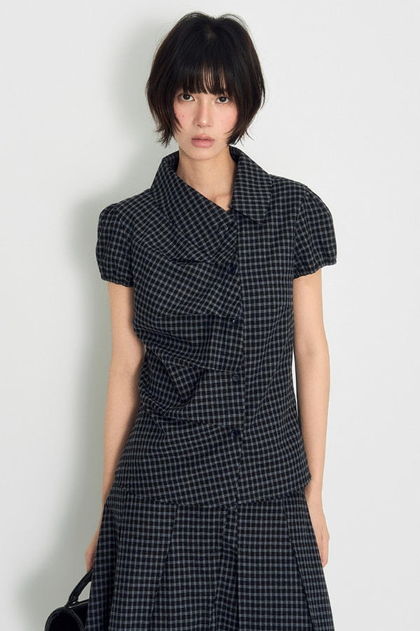 Nap Plaid Shirt & Pleated Skirt Set-Up