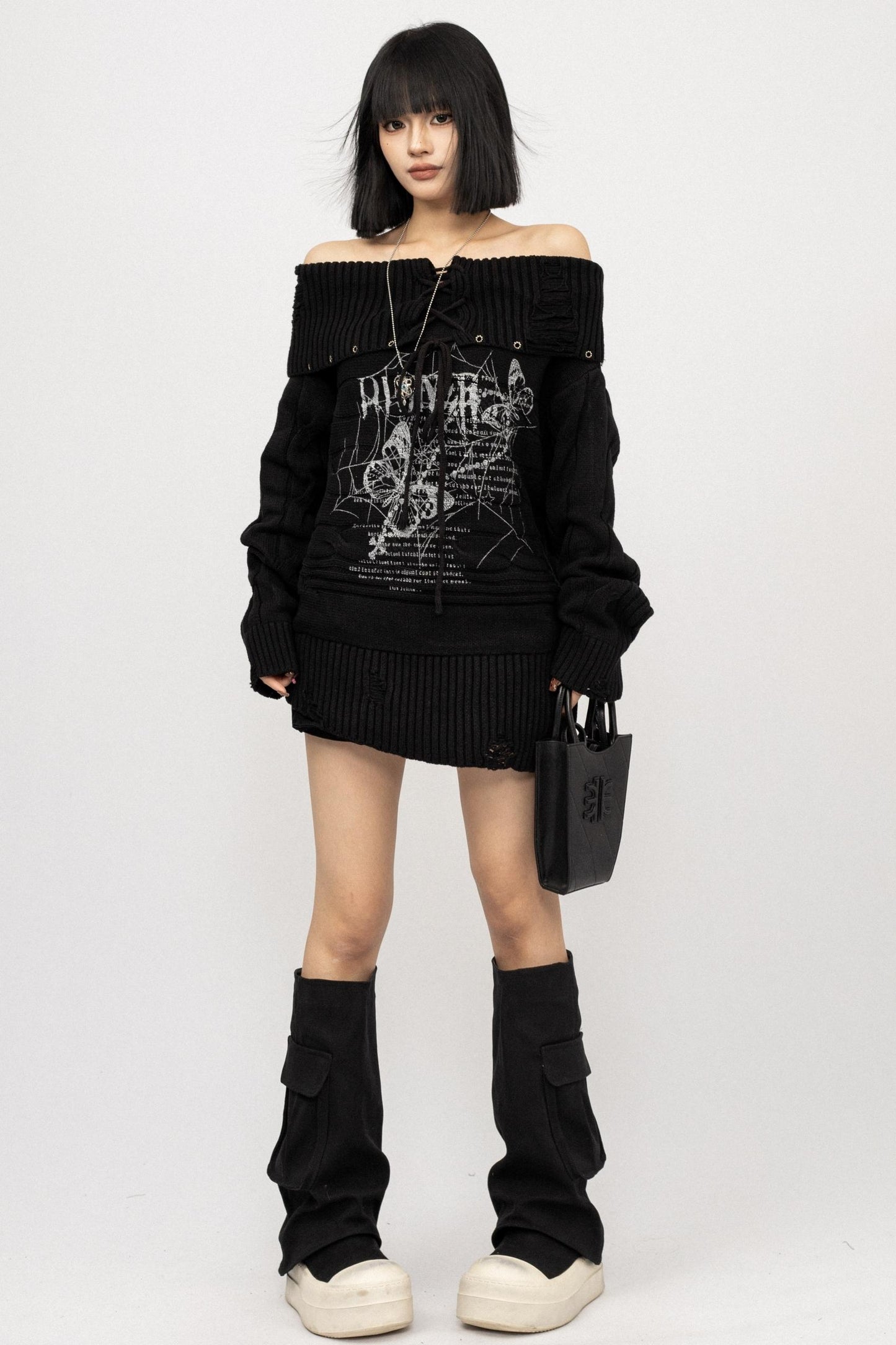 Vintage Bow Print Off-the-Shoulder Top