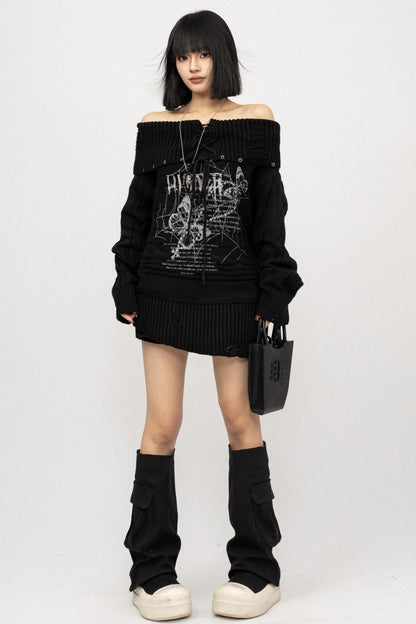 Vintage Bow Print Off-the-Shoulder Top