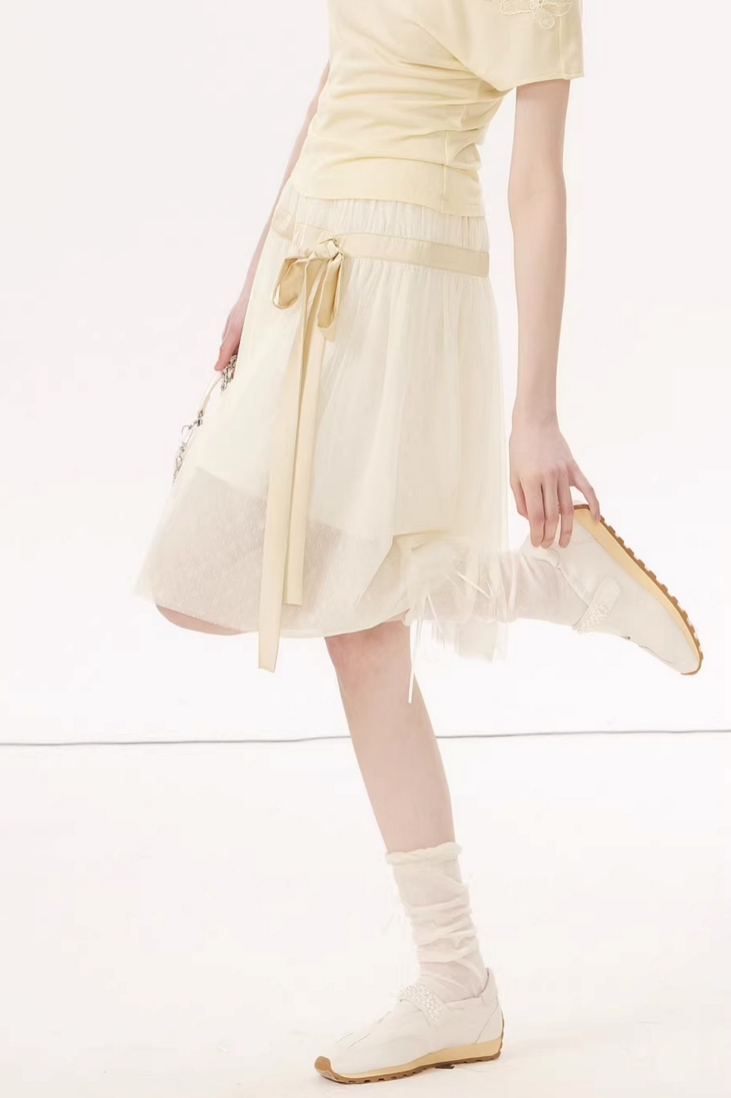 Mesh Satin A-Line Skirt