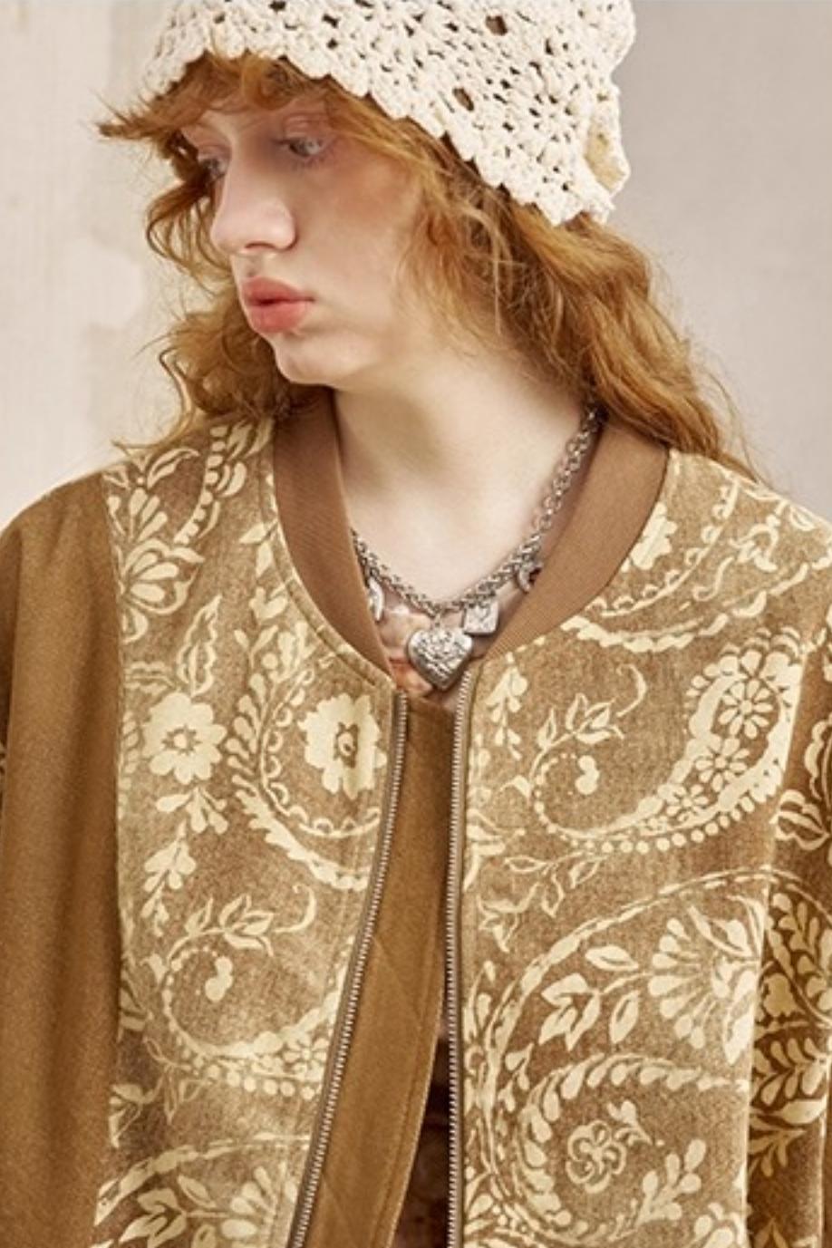 Cashew Print Long Sleeve Flight Jacket