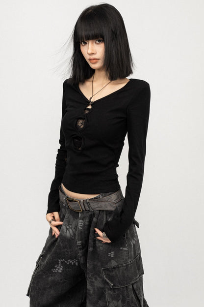 American Black Long Sleeve Top