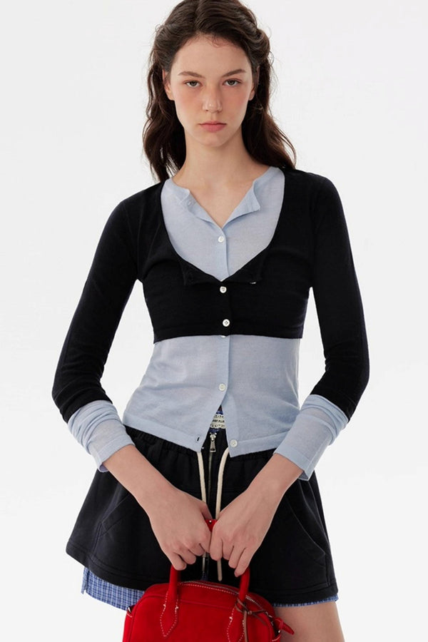 Contrasting Long-Sleeved Knitwear Top