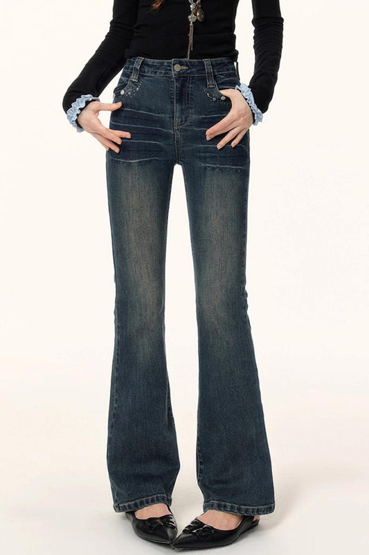 Retro Textured Flared Jeans