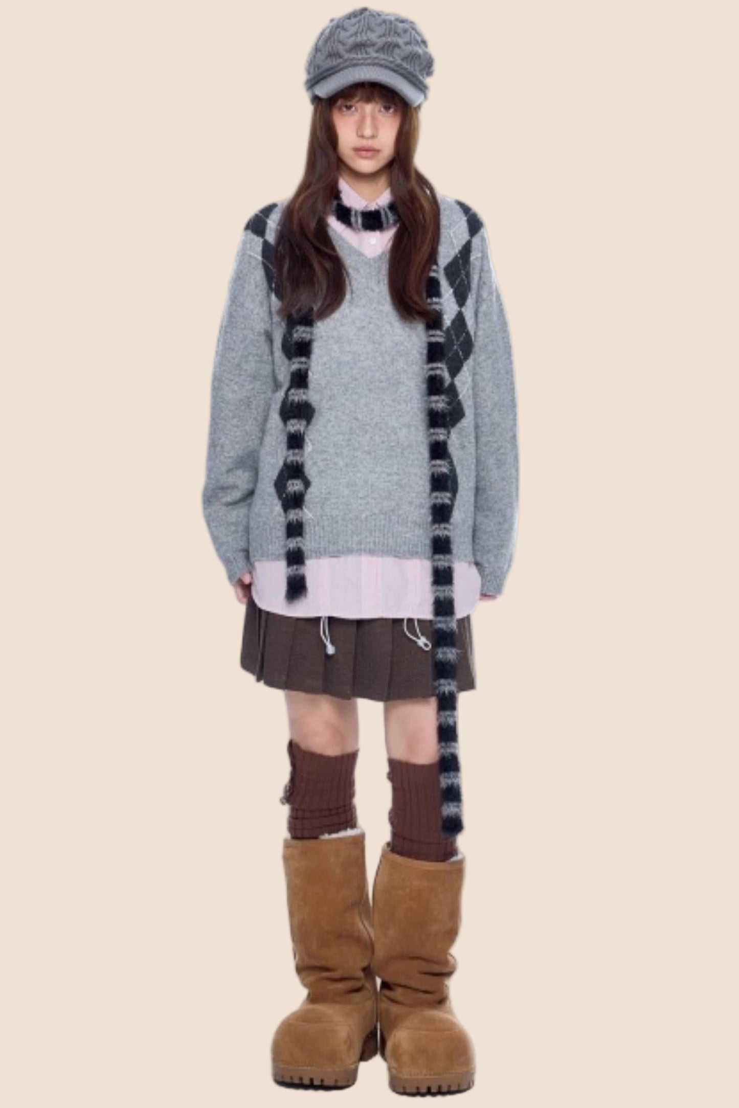 Ribbed V-Neck Knit Sweater